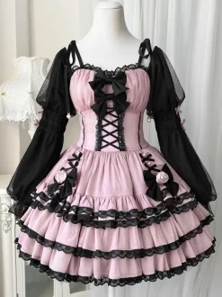 Robes gothiques Lolita à volants fleurs épicées jolie robe de princesse à manches lanternes pour filles