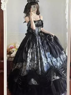 Robes Lolita classiques JSK Robes Lolita gothiques Robe nuisette à imprimé floral avec n艙uds