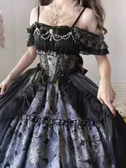 Robes Lolita classiques JSK Robes Lolita gothiques Robe nuisette à imprimé floral avec n艙uds