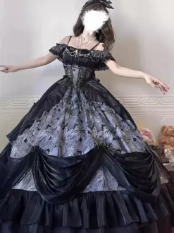 Robes Lolita classiques JSK Robes Lolita gothiques Robe nuisette à imprimé floral avec n艙uds