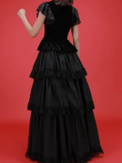Robes Lolita Gothiques Dentelle à Volants Noir Noir