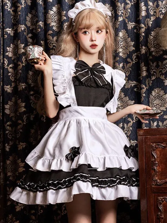 Robes Lolita Gothiques Volants N艙uds Noir Noir