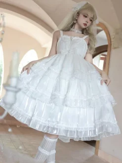 Robes Lolita Style Tea Party Jupe Lolita Dentelle Sans Manches Blanc Mignnone