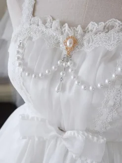 Robes Lolita Style Tea Party Jupe Lolita Dentelle Sans Manches Blanc Mignnone