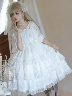Robes Lolita Style Tea Party Jupe Lolita Dentelle Sans Manches Blanc Mignnone