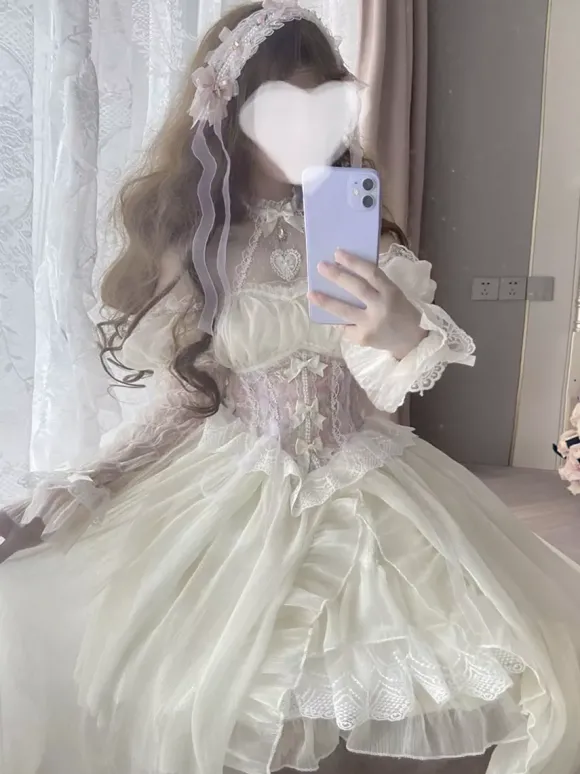 Robes Lolita Tea Party Style Jupe Lolita Dentelle Manches Courtes Bleu Ciel Clair