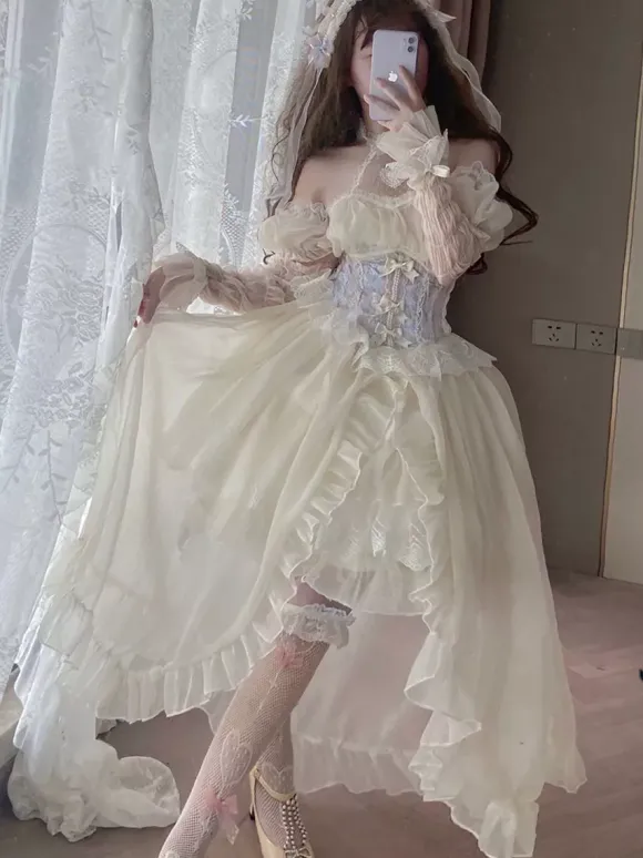 Robes Lolita Tea Party Style Jupe Lolita Dentelle Manches Courtes Bleu Ciel Clair