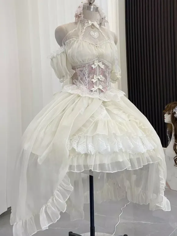 Robes Lolita Tea Party Style Jupe Lolita Dentelle Manches Courtes Bleu Ciel Clair