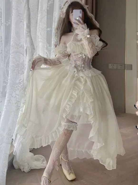 Robes Lolita Tea Party Style Jupe Lolita Dentelle Manches Courtes Bleu Ciel Clair