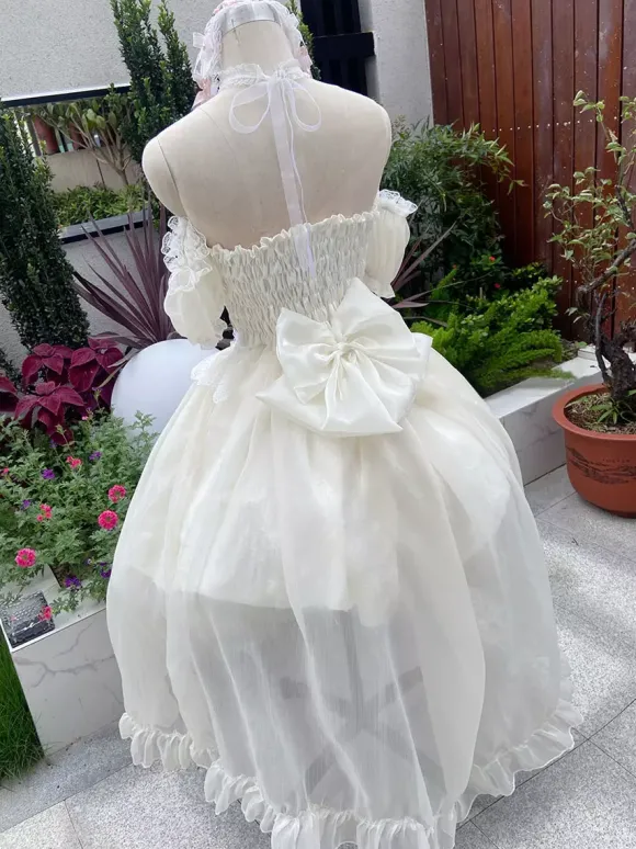 Robes Lolita Tea Party Style Jupe Lolita Dentelle Manches Courtes Bleu Ciel Clair