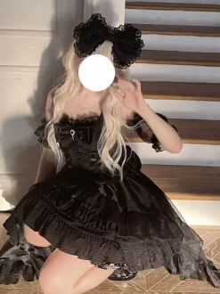 Robes Sweet Lolita à lacets et n艙uds robe nuisette en maille jupes hautes et basses