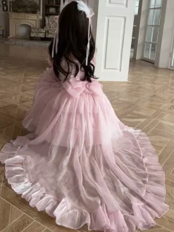 Robes Sweet Lolita à lacets et n艙uds robe nuisette en maille jupes hautes et basses
