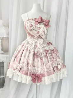 Robes Sweet Lolita robe JSK à imprimé dessin animé et cape rose ensemble deux pièces ensemble jupe pull princesse Kawaii