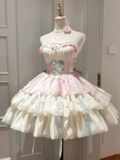 Robe Sweet Lolita bleu ciel clair sans manches robe de soirée thé avec n艙uds et traîne polyester mode kawaii