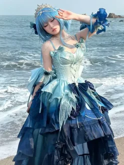 Robe Sweet Lolita brodée avec n艙ud papillon et lacets coupe haute et basse sans manches en maille violette