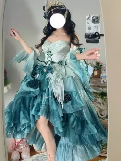 Robe Sweet Lolita brodée avec n艙ud papillon et lacets coupe haute et basse sans manches en maille violette