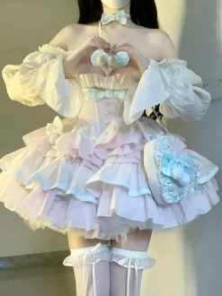 Robe Sweet Lolita en polyester sans manches volants multicouches n艙ud papillon Sweet Ballet Lolita JSK