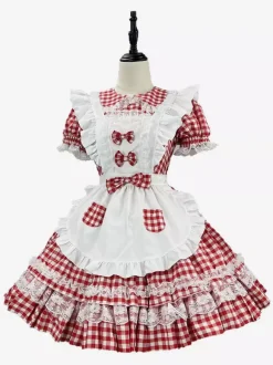 Robe Sweet Lolita en polyester manches courtes tablier en dentelle robe Sweet Lolita rouge