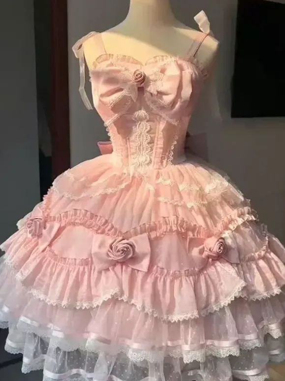 Robe Sweet Lolita en polyester pull sans manches robe Sweet Hime Lolita Tea Party Jsk
