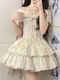 Robe Sweet Lolita en polyester sans manches avec jupe pull Robe Sweet Lolita