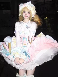 Robe Sweet Lolita JSK ensemble 5 pièces sans manches à plusieurs couches