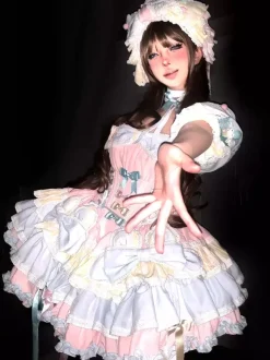 Robe Sweet Lolita JSK ensemble 5 pièces sans manches à plusieurs couches