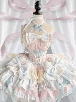 Robe Sweet Lolita JSK ensemble 5 pièces sans manches à plusieurs couches