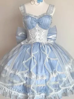 Robe Sweet Lolita JSK Glaze Fantasy sans manches à volants broderie et n艙ud papillon 4 couleurs