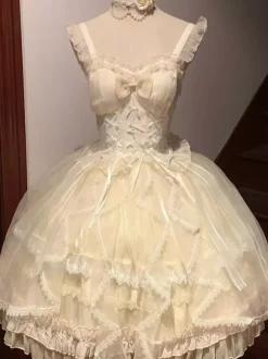 Robe Sweet Lolita JSK Glaze Fantasy sans manches à volants broderie et n艙ud papillon 4 couleurs