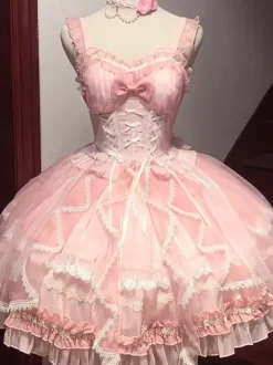 Robe Sweet Lolita JSK Glaze Fantasy sans manches à volants broderie et n艙ud papillon 4 couleurs
