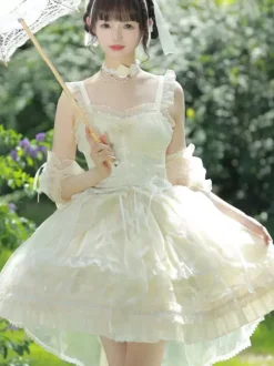 Robe Sweet Lolita JSK Glaze Fantasy sans manches à volants broderie et n艙ud papillon 4 couleurs