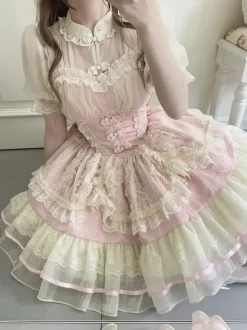Robe Sweet Lolita OP plissée sans manches en polyester Robe Sweet Lolita Hime rose