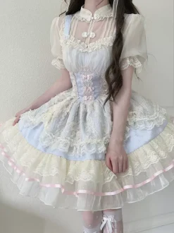 Robe Sweet Lolita OP plissée sans manches en polyester Robe Sweet Lolita Hime rose