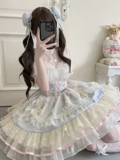 Robe Sweet Lolita OP plissée sans manches en polyester Robe Sweet Lolita Hime rose