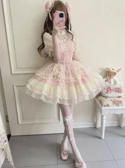 Robe Sweet Lolita OP plissée sans manches en polyester Robe Sweet Lolita Hime rose