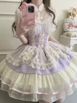 Robe Sweet Lolita OP plissée sans manches en polyester Robe Sweet Lolita Hime rose