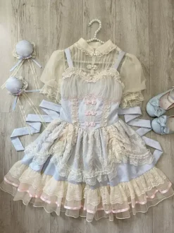 Robe Sweet Lolita OP plissée sans manches en polyester Robe Sweet Lolita Hime rose