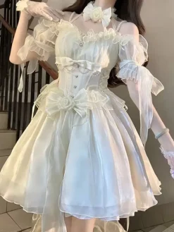 Robe Sweet Lolita Robe douce en polyester à manches courtes Robe Lolita
