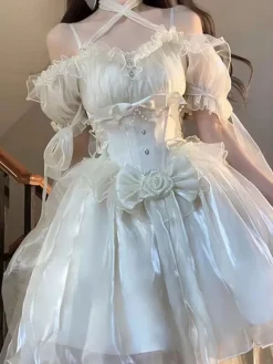 Robe Sweet Lolita Robe douce en polyester à manches courtes Robe Lolita