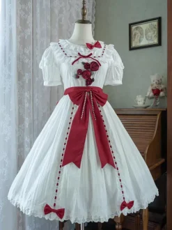 Robe Sweet Lolita Robe en polyester à manches courtes Robe Lolita