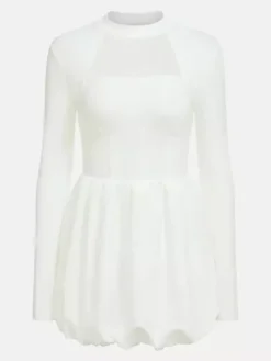 Robe trapèze avec ourlet à bulles col montant manches longues transparente robe courte de fête d'anniversaire pour femmes 2026