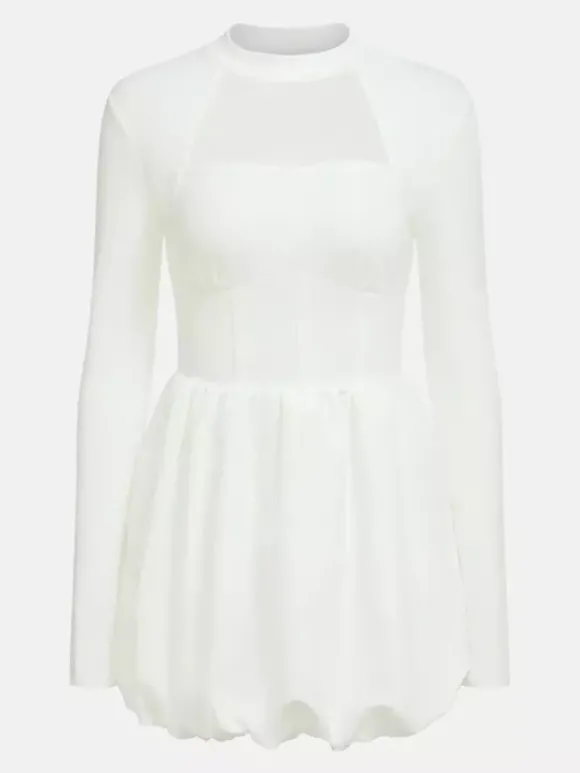 Robe trapèze avec ourlet à bulles col montant manches longues transparente robe courte de fête d'anniversaire pour femmes 2026