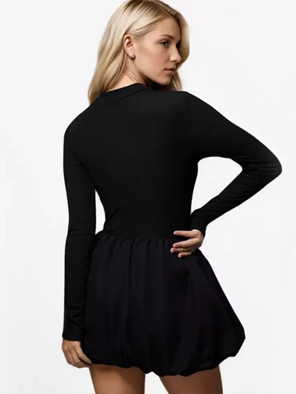 Robe trapèze avec ourlet à bulles col montant manches longues transparente robe courte de fête d'anniversaire pour femmes 2026