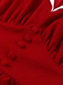 Robe trapèze rétro froncée à col en V et revers contrastés pour femme 2026