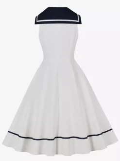 Robe trapèze rétro sans manches à col marin et n艙ud papillon pour femme 2026