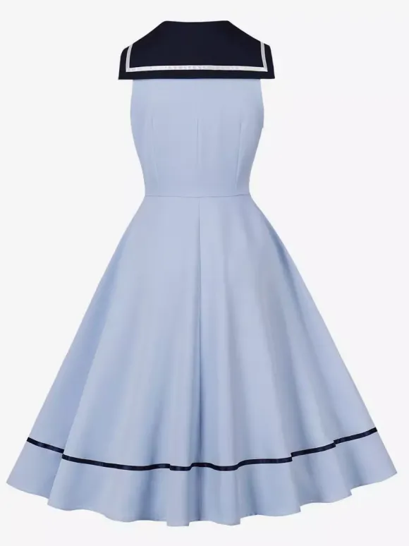 Robe trapèze rétro sans manches à col marin et n艙ud papillon pour femme 2026