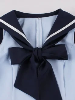 Robe trapèze rétro sans manches à col marin et n艙ud papillon pour femme 2026