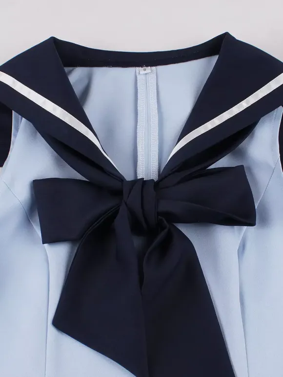 Robe trapèze rétro sans manches à col marin et n艙ud papillon pour femme 2026