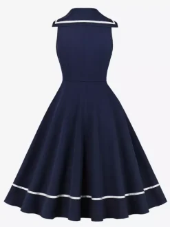 Robe trapèze rétro sans manches à col marin et n艙ud papillon pour femme 2026