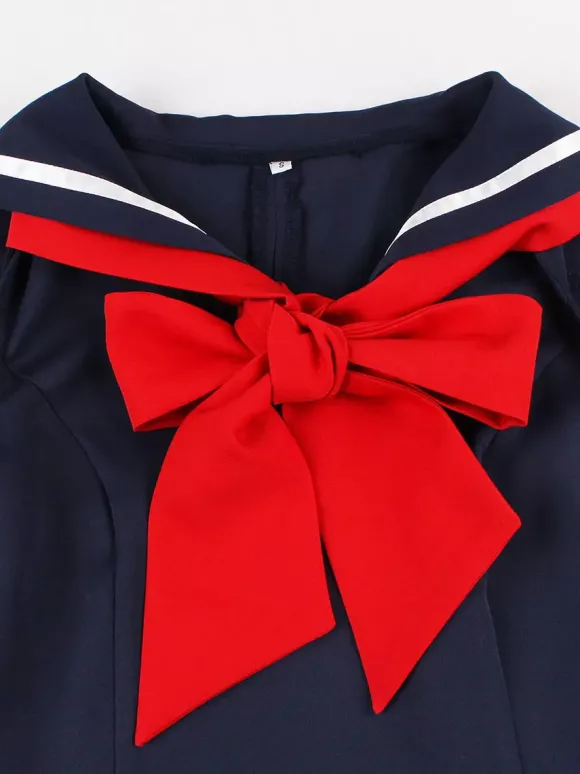 Robe trapèze rétro sans manches à col marin et n艙ud papillon pour femme 2026